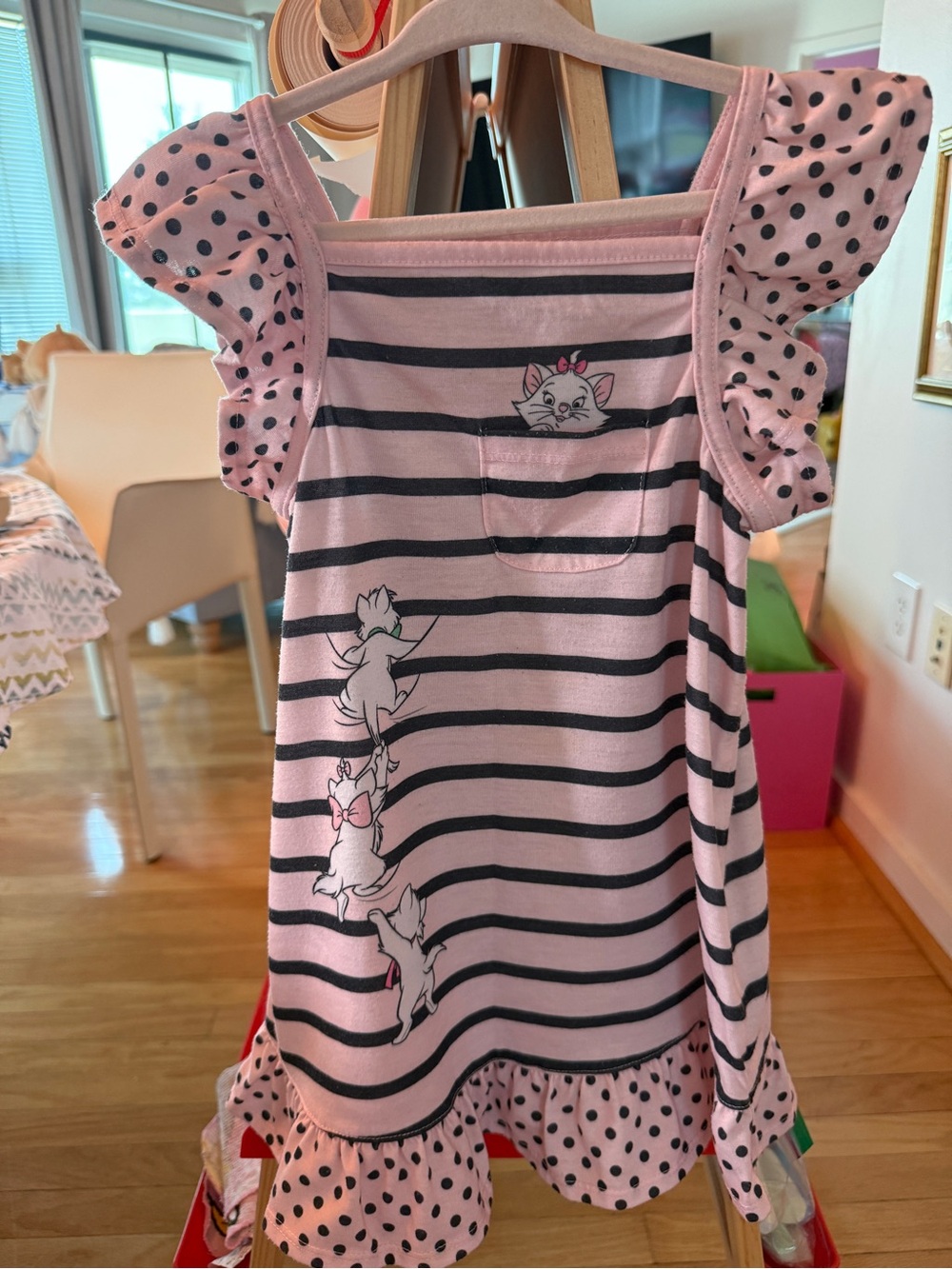 Disney Marie Aristocats Pink Striped Ruffle Dress Girls Size 3 (98 cm)